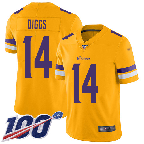 Minnesota Vikings #14 Stefon Diggs Gold Men's Stitched Limited Inverted Legend 100th Season Jersey Men's