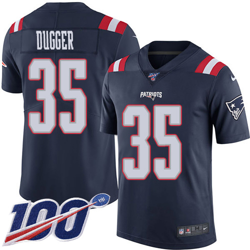 New England Patriots #35 Kyle Dugger Navy Blue Youth Stitched Limited Rush 100th Season Jersey Youth