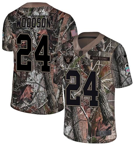 Raiders #24 Charles Woodson Camo Men's Stitched Limited Rush Realtree Jersey