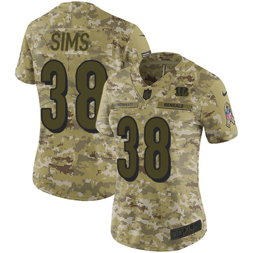 Cincinnati Bengals #38 LeShaun Sims Camo Women's Stitched Limited 2018 Salute To Service Jersey Womens