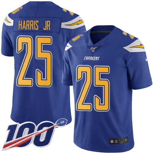 Los Angeles Chargers #25 Chris Harris Jr Electric Blue Youth Stitched Limited Rush 100th Season Jersey Youth