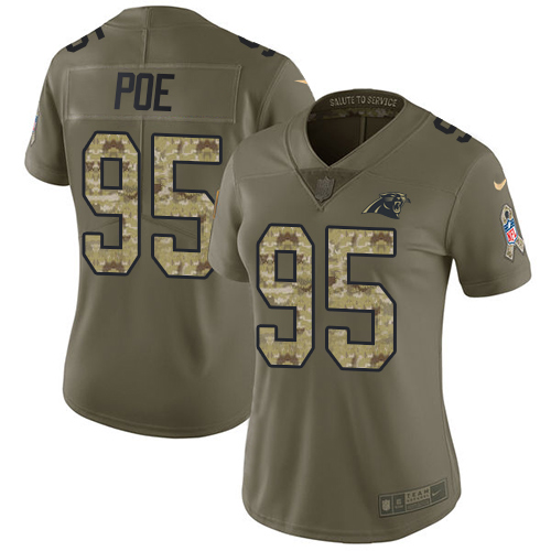 Carolina Panthers #95 Dontari Poe Olive/Camo Women's Stitched Limited 2017 Salute to Service Jersey Womens