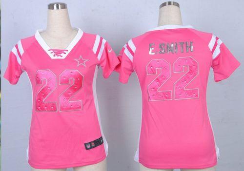 Cowboys #22 Emmitt Smith Pink Women's Stitched Elite Draft Him Shimmer Jersey