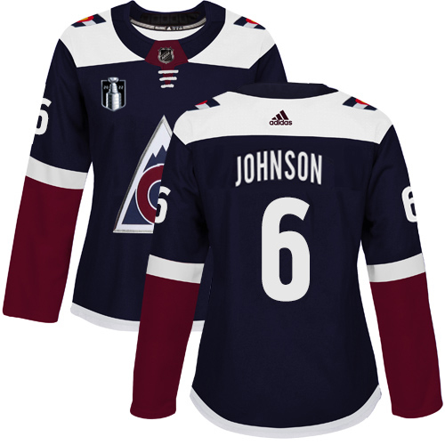 Adidas Colorado Avalanche #6 Erik Johnson Navy Women's 2022 Stanley Cup Final Patch Alternate Authentic Stitched Jersey Womens