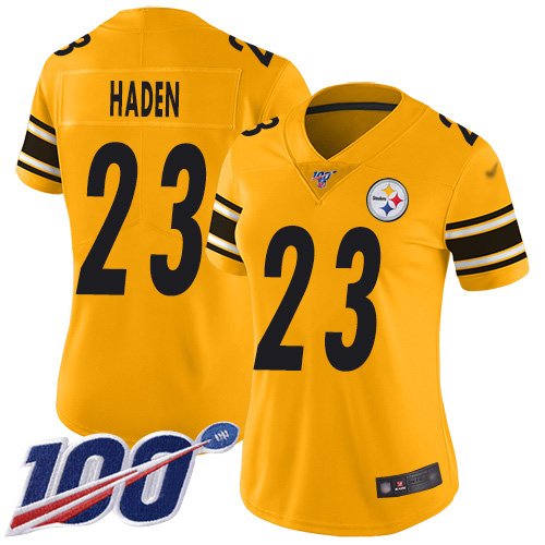 Pittsburgh Steelers #23 Joe Haden Gold Women's Stitched Limited Inverted Legend 100th Season Jersey Womens
