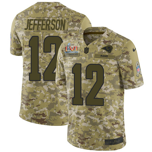 Los Angeles Rams #12 Van Jefferson Camo Super Bowl LVI Patch Men's Stitched Limited 2018 Salute To Service Jersey Men's