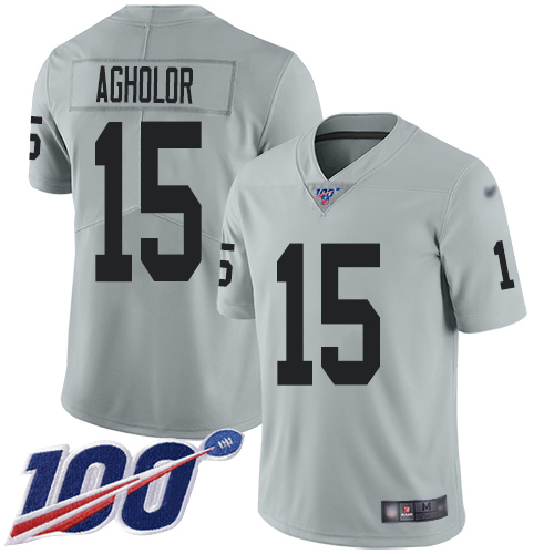 Las Vegas Raiders #15 Nelson Agholor Silver Men's Stitched Limited Inverted Legend 100th Season Jersey Men's