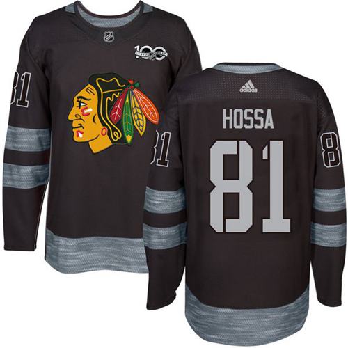 Adidas Chicago Blackhawks #81 Marian Hossa Black 1917-2017 100th Anniversary Stitched Jersey Men's