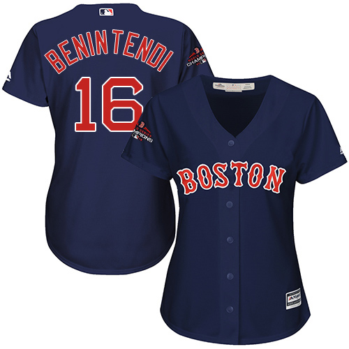 Boston Red Sox #16 Andrew Benintendi Navy Blue Alternate 2018 World Series Champions Women's Stitched Jersey Womens
