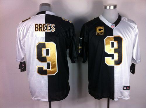 Saints #9 Drew Brees White/Black Men's Stitched Elite Split Jersey