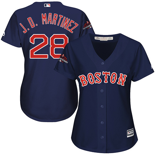 Boston Red Sox #28 J. D. Martinez Navy Blue Alternate 2018 World Series Champions Women's Stitched Jersey Womens