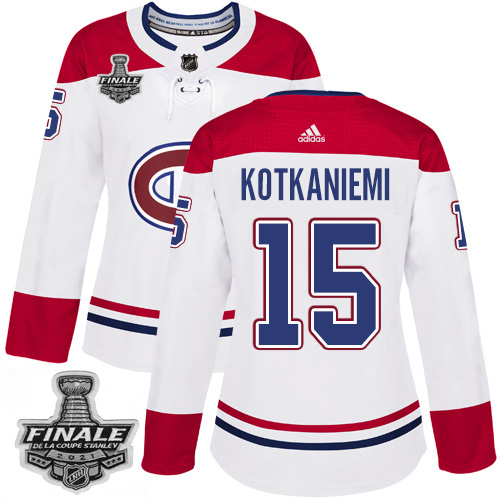 Adidas Montreal Canadiens #15 Jesperi Kotkaniemi White Road Authentic Women's 2021 Stanley Cup Final Patch Jersey Womens