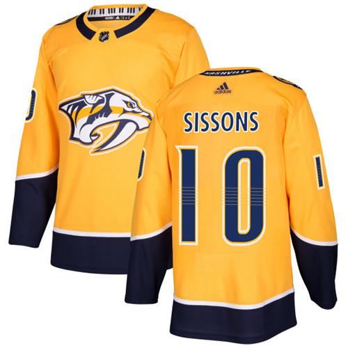 Adidas Nashville Predators #10 Colton Sissons Yellow Home Authentic Stitched Jersey Men's