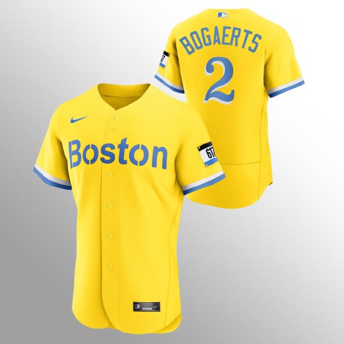 Boston Boston Red Sox #2 Xander Bogaerts Men's 2021 City Connect Gold Authentic Jersey Men's