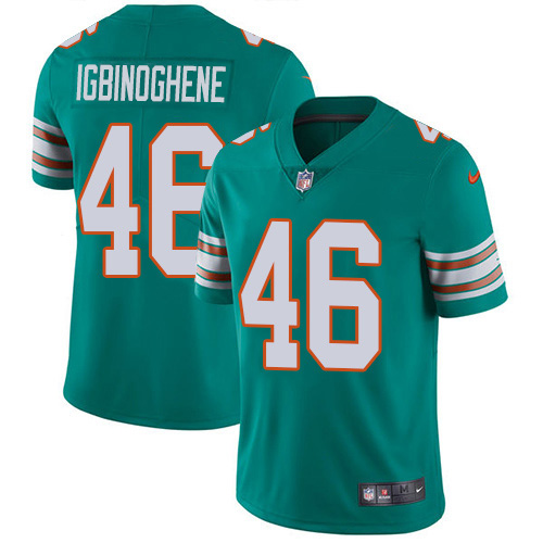 Miami Dolphins #46 Noah Igbinoghene Aqua Green Alternate Youth Stitched Vapor Untouchable Limited Jersey Youth