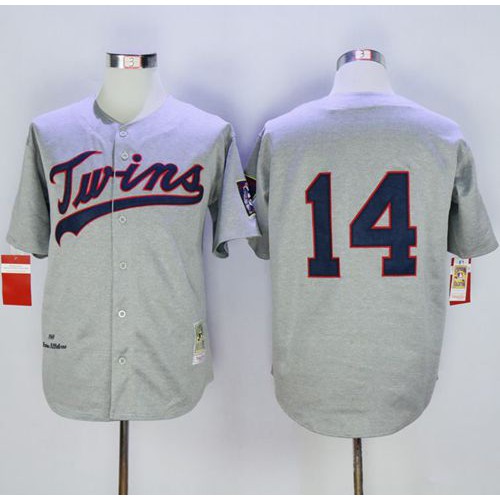 Mitchell And Ness 1969 Minnesota Twins #14 Kent Hrbek Grey Throwback Stitched Jersey Men's