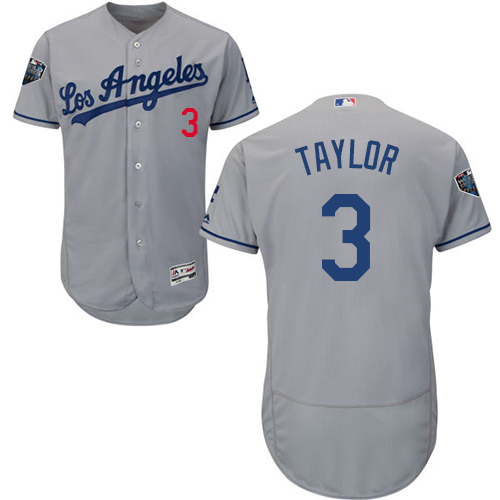 Los Angeles Dodgers #3 Chris Taylor Grey Flexbase Authentic Collection 2018 World Series Stitched Jersey Men's