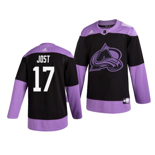 Colorado Colorado Avalanche #17 Tyson Jost Adidas Men's Hockey Fights Cancer Practice Jersey Black Men's