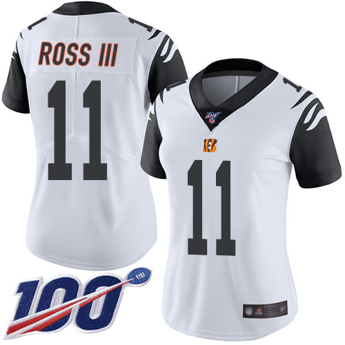 Cincinnati Bengals #11 John Ross III White Women's Stitched Limited Rush 100th Season Jersey Womens