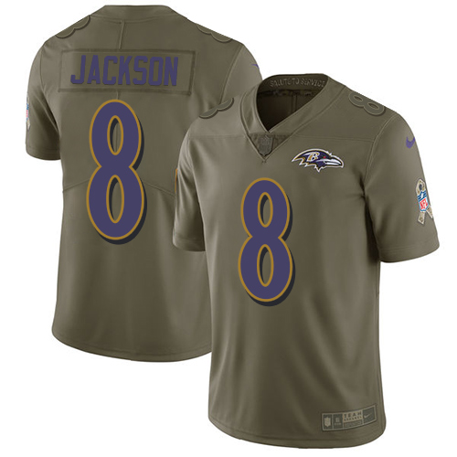 Ravens #8 Lamar Jackson Olive Men's Stitched Limited 2017 Salute To Service Jersey