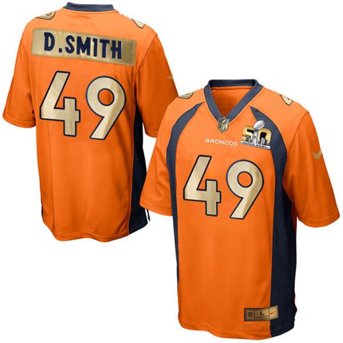Denver Broncos #49 Dennis Smith Orange Team Color Men's Stitched Game Super Bowl 50 Collection Jersey Men's