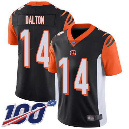 Cincinnati Bengals #14 Andy Dalton Black Team Color Men's Stitched 100th Season Vapor Limited Jersey Men's