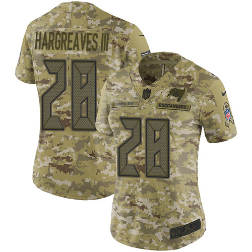 Tampa Bay Buccaneers #28 Vernon Hargreaves III Camo Women's Stitched Limited 2018 Salute to Service Jersey Womens