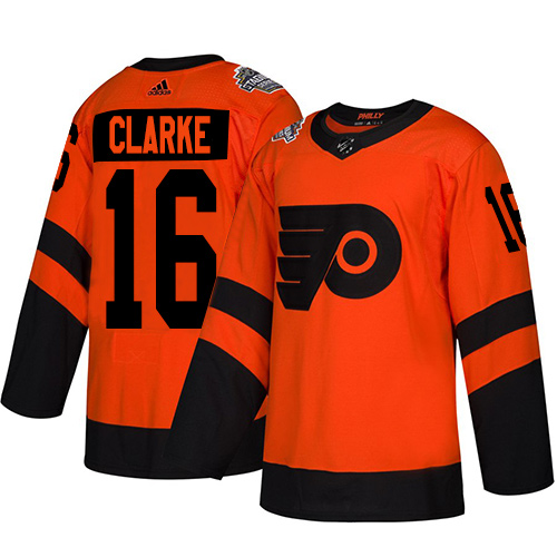 Adidas Philadelphia Flyers #16 Bobby Clarke Orange Authentic 2019 Stadium Series Women's Stitched Jersey Womens