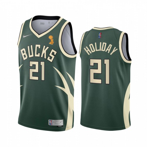 Milwaukee Bucks #21 Jrue Holiday 2021 Finals Champions Swingman Earned Edition Jersey Green Mens