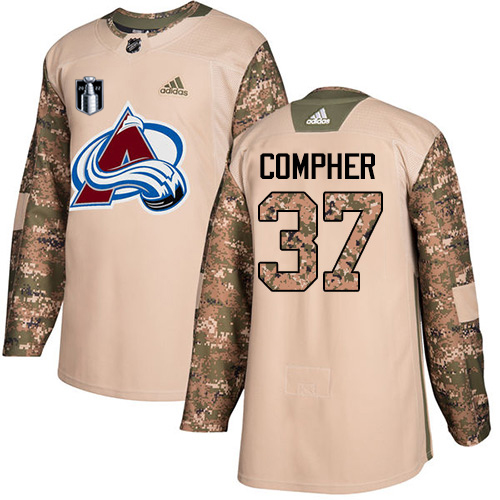 Adidas Colorado Avalanche #37 J.T. Compher Camo 2022 Stanley Cup Final Patch Authentic Veterans Day Stitched Jersey Men's