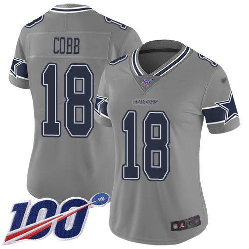 Dallas Cowboys #18 Randall Cobb Gray Women's Stitched Limited Inverted Legend 100th Season Jersey Womens