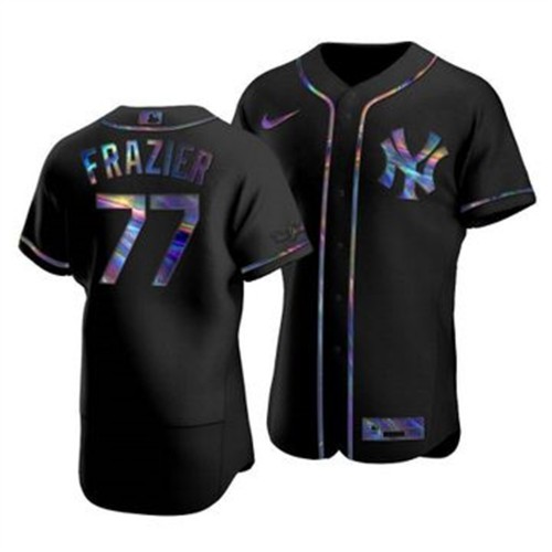 New York New York Yankees #77 Clint Frazier Men's Iridescent Holographic Collection Jersey - Black Men's
