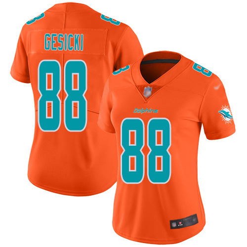 Dolphins #88 Mike Gesicki Orange Women's Stitched Limited Inverted Legend Jersey