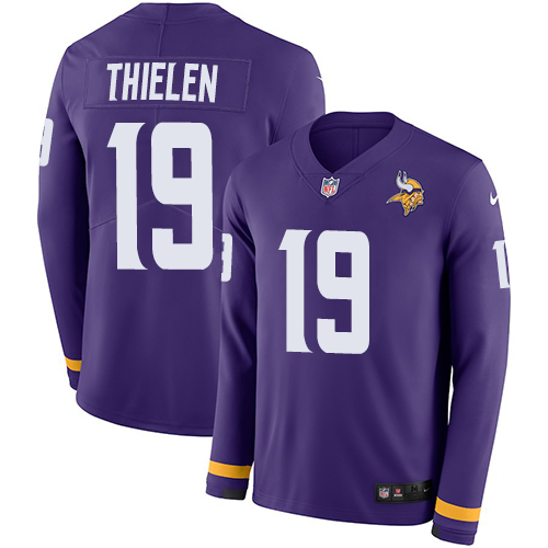Vikings #19 Adam Thielen Purple Team Color Youth Stitched Limited Therma Long Sleeve Jersey