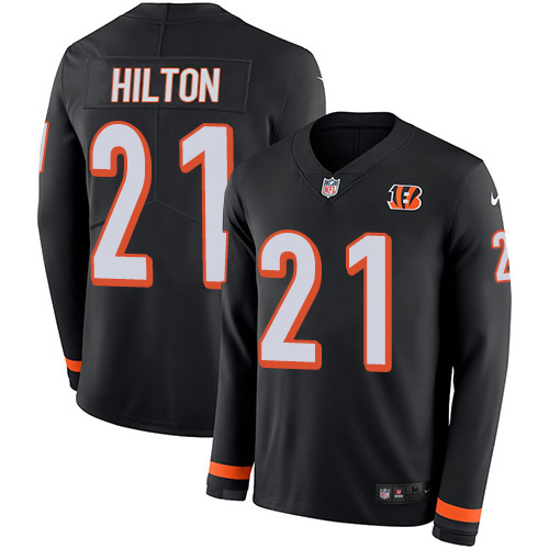 Cincinnati Bengals #21 Mike Hilton Black Team Color Men's Stitched Limited Therma Long Sleeve Jersey Men's