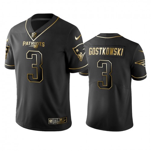New England Patriots #3 Stephen Gostkowski Black Golden Limited Edition Stitched Jersey Men's