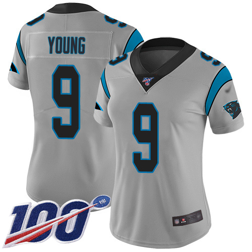 Panthers #9 Bryce Young Silver Women's Stitched Limited Inverted Legend 100th Season Jersey