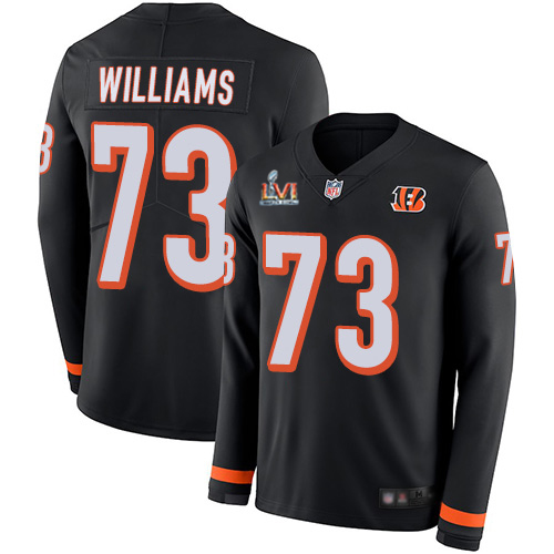 Cincinnati Bengals #73 Jonah Williams Black Team Color Super Bowl LVI Patch Youth Stitched Limited Therma Long Sleeve Jersey Youth