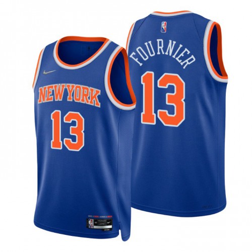 New York Knicks #13 Evan Fournier Blue Mens 2021-22 75th Anniversary Diamond Swingman Jersey - Icon Edition Mens