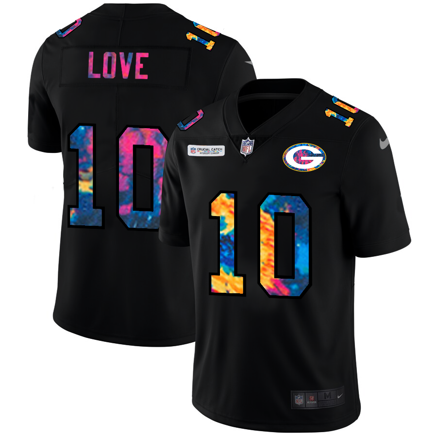 Green Bay Packers #10 Jordan Love Men's Multi-Color Black 2020 Crucial Catch Vapor Untouchable Limited Jersey