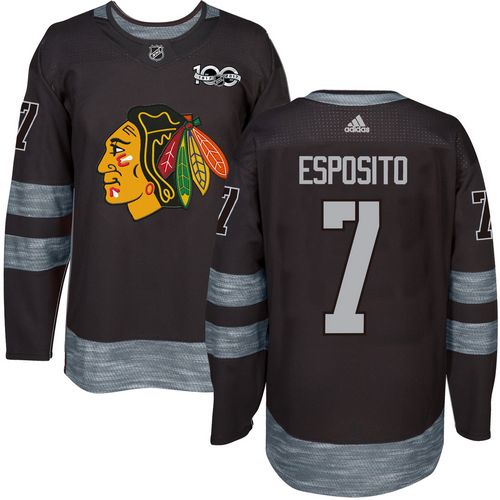 Adidas Chicago Blackhawks #7 Tony Esposito Black 1917-2017 100th Anniversary Stitched Jersey Men's
