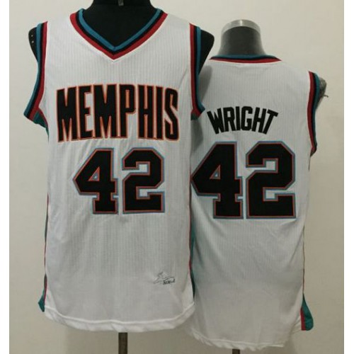Memphis Grizzlies #42 Lorenzen Wright White Throwback Stitched Jersey Mens