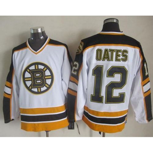 Boston Bruins #12 Adam Oates White/Black CCM Throwback Stitched Jersey Men's