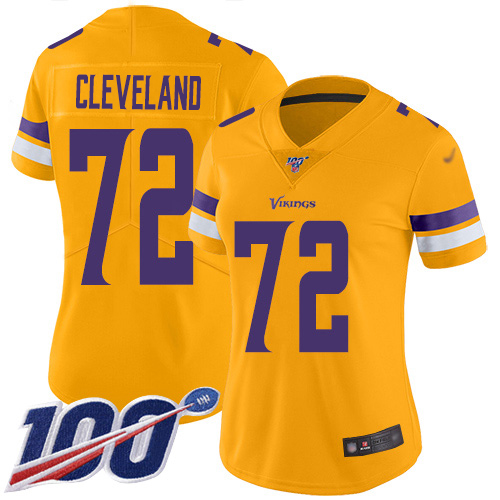 Minnesota Vikings #72 Ezra Cleveland Gold Women's Stitched Limited Inverted Legend 100th Season Jersey Womens