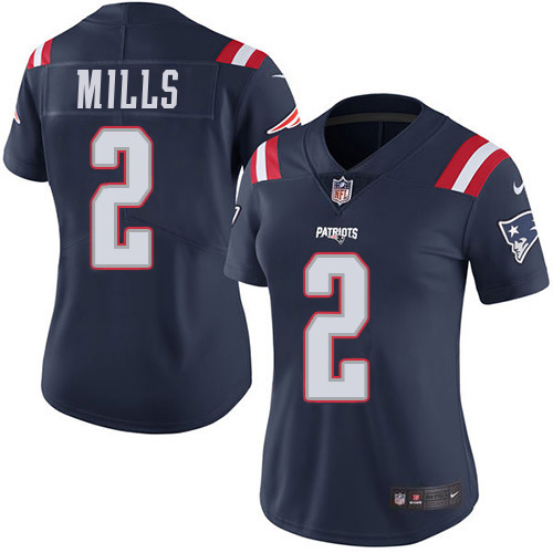 Patriots #2 Jalen Mills Navy Blue Women's Stitched Limited Rush Jersey
