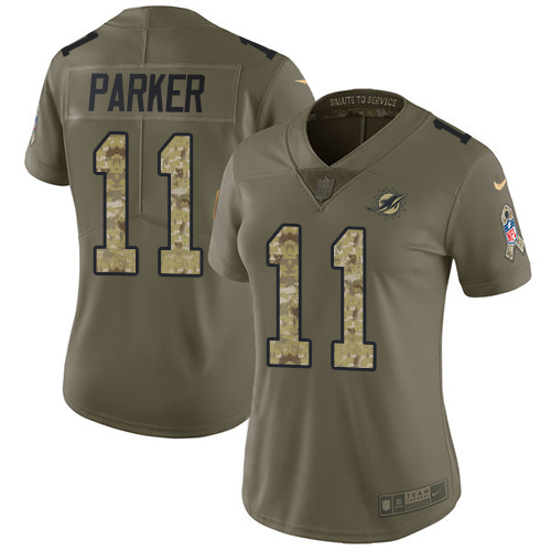 Miami Dolphins #11 DeVante Parker Olive/Camo Women's Stitched Limited 2017 Salute to Service Jersey Womens