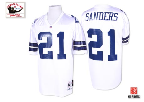 Mitchell & Ness 1995 Cowboys #21 Deion Sanders White Stitched Throwback Jersey