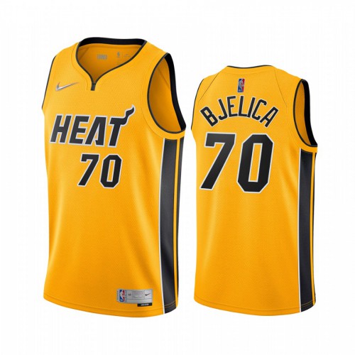 Miami Miami Heat #70 Nemanja Bjelica Yellow Womens Swingman 2020-21 Earned Edition Jersey Womens