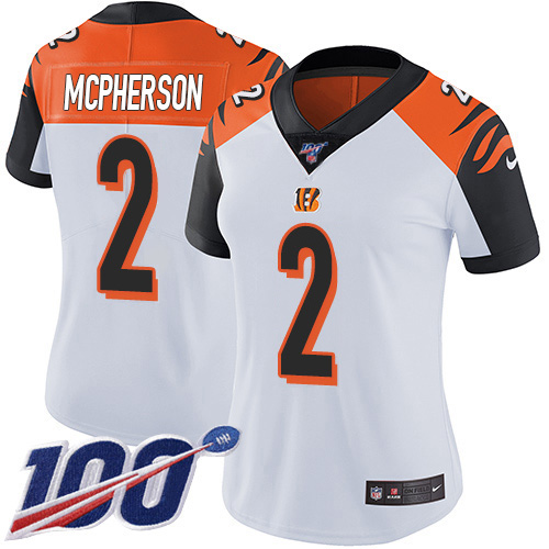 Bengals #2 Evan McPherson White Women's Stitched 100th Season Vapor Untouchable Limited Jersey