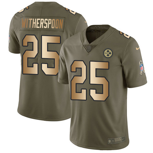 Steelers #25 Ahkello Witherspoon Olive/Gold Men's Stitched Limited 2017 Salute To Service Jersey